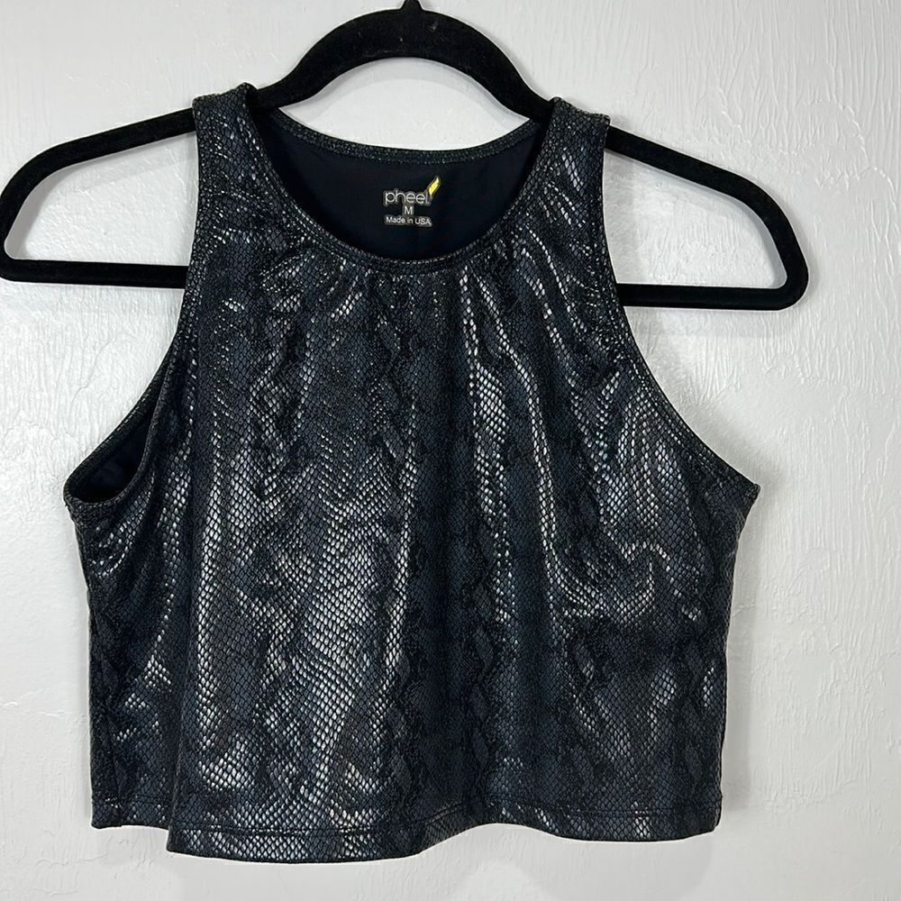 Pheel Snakeskin Black Sleeveless Crop Top Size M